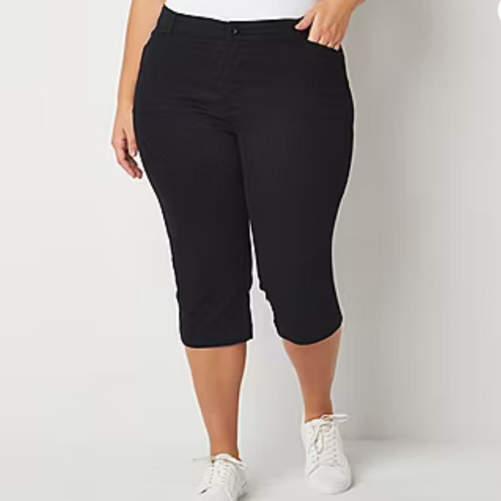 St. John's Bay Secretly Slender Womens Mid Rise Plus Capri Pants Black, SZ 22W